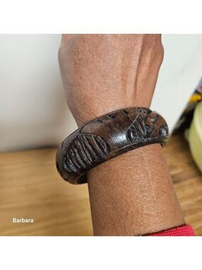 Vintage African Hand-carved Wood Bangle Bracelet